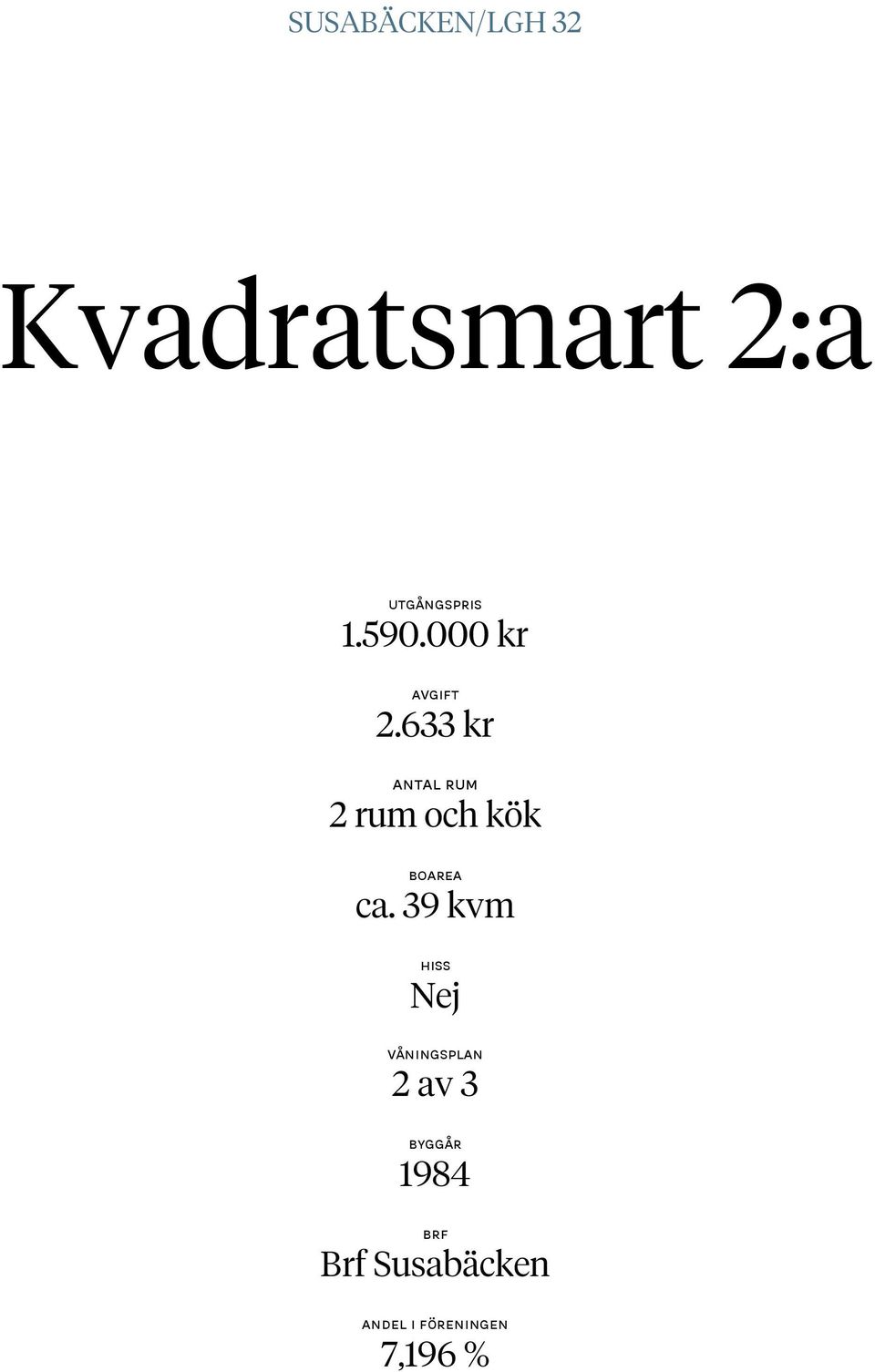 633 kr Antal rum 2 rum och kök Boarea ca.