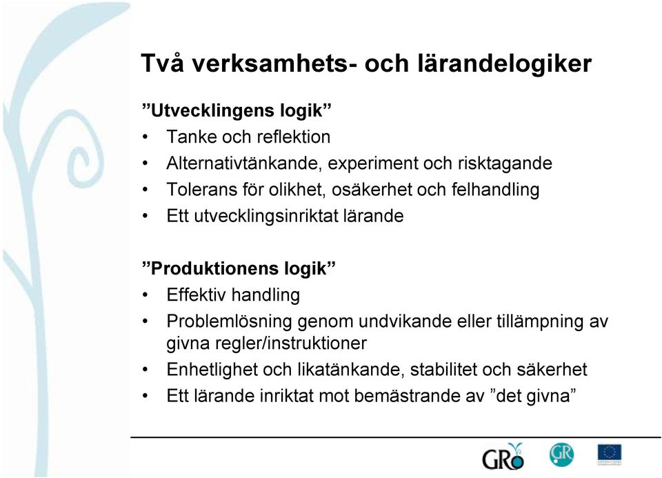 Produktionens logik Effektiv handling Problemlösning genom undvikande eller tillämpning av givna