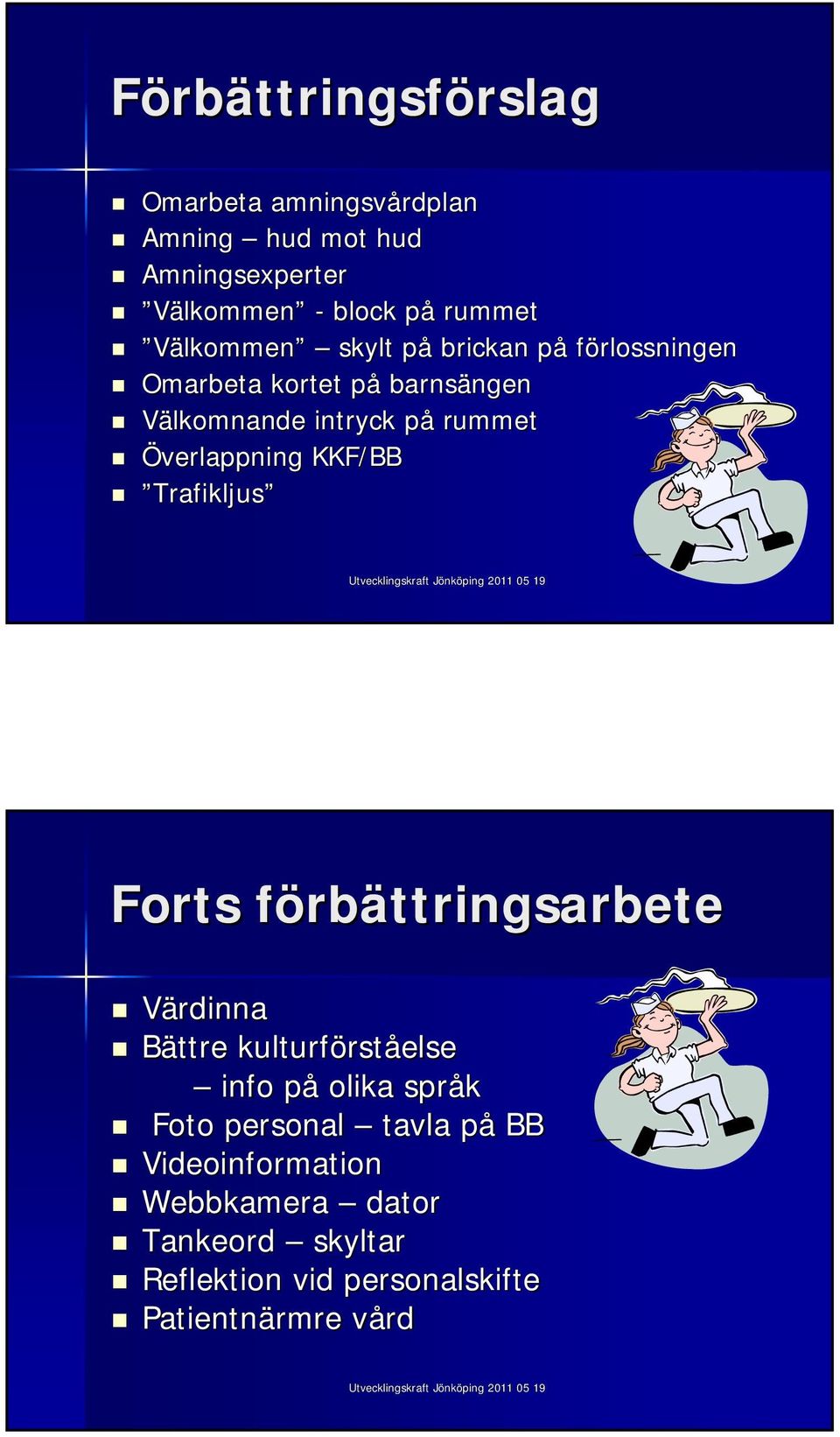 Överlappning KKF/BB Trafikljus Forts förbf rbättringsarbete Värdinna Bättre kulturförst rståelse info påp olika språk
