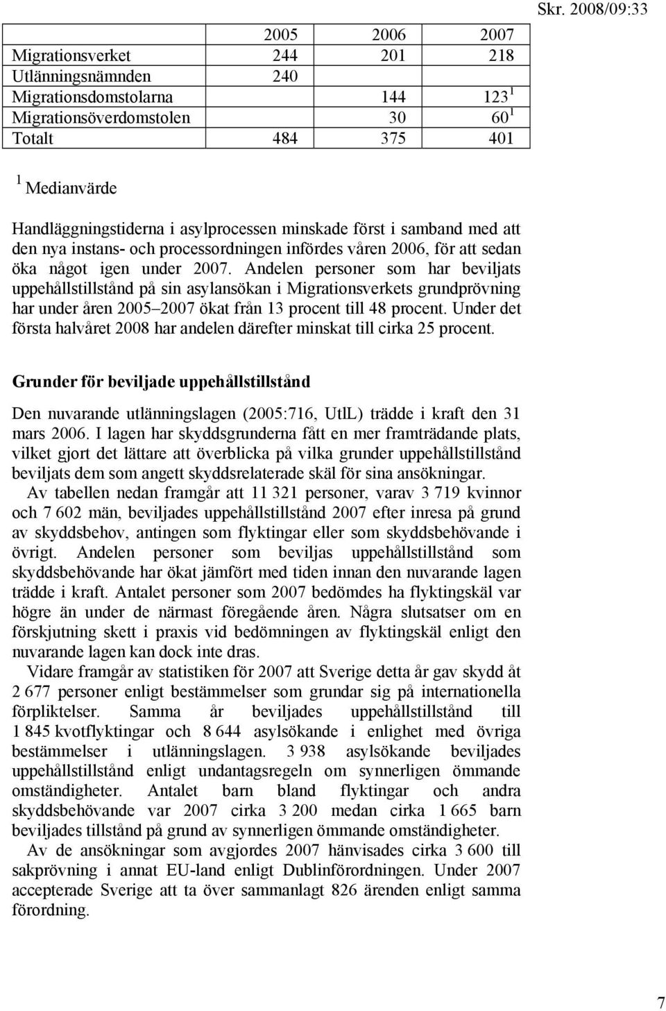 Andelen personer som har beviljats uppehållstillstånd på sin asylansökan i Migrationsverkets grundprövning har under åren 2005 2007 ökat från 13 procent till 48 procent.