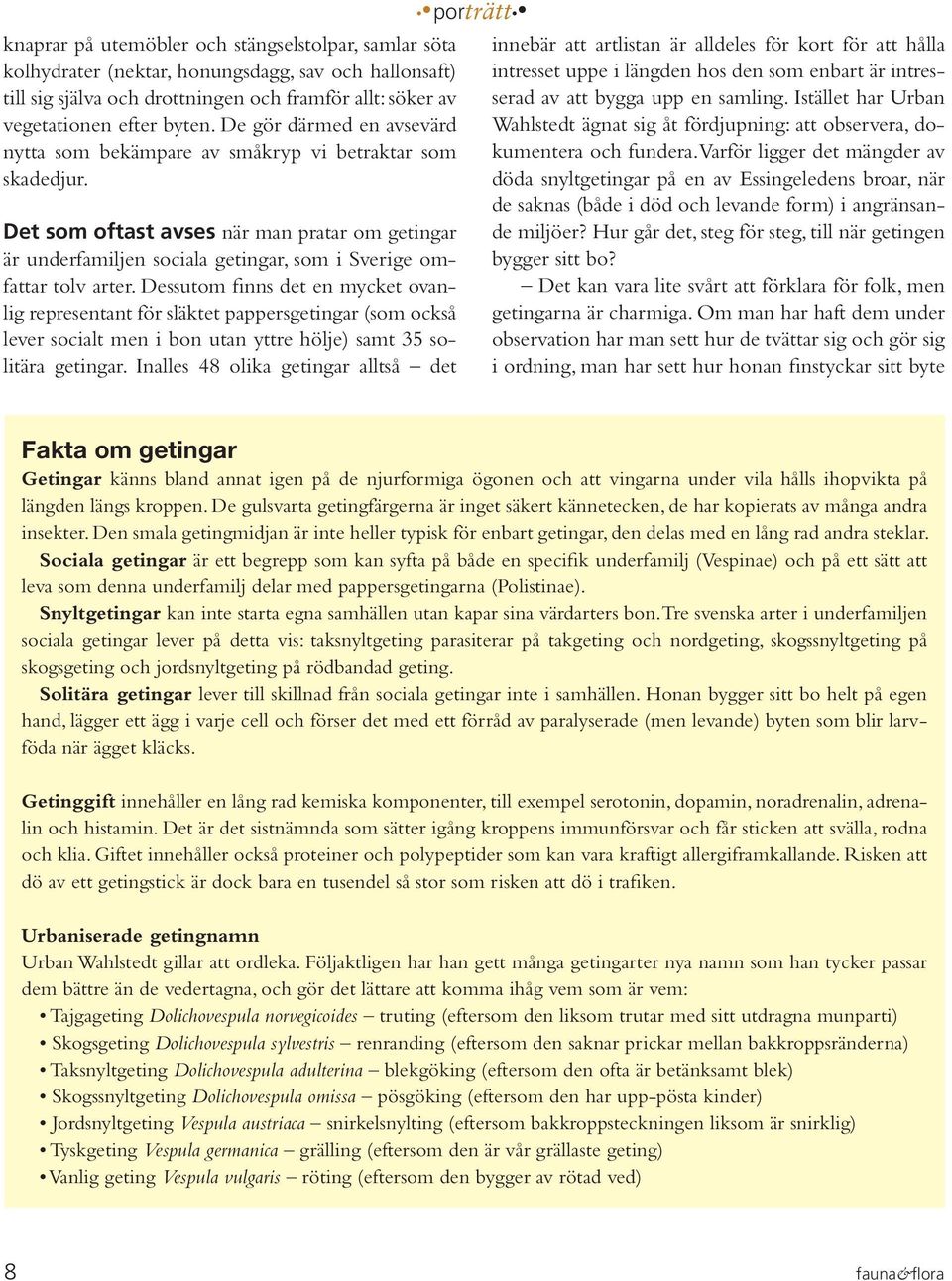 Det som oftast avses när man pratar om getingar är underfamiljen sociala getingar, som i Sverige omfattar tolv arter.