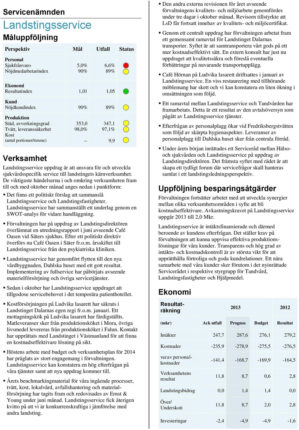 service till landstingets kärnverksamhet.
