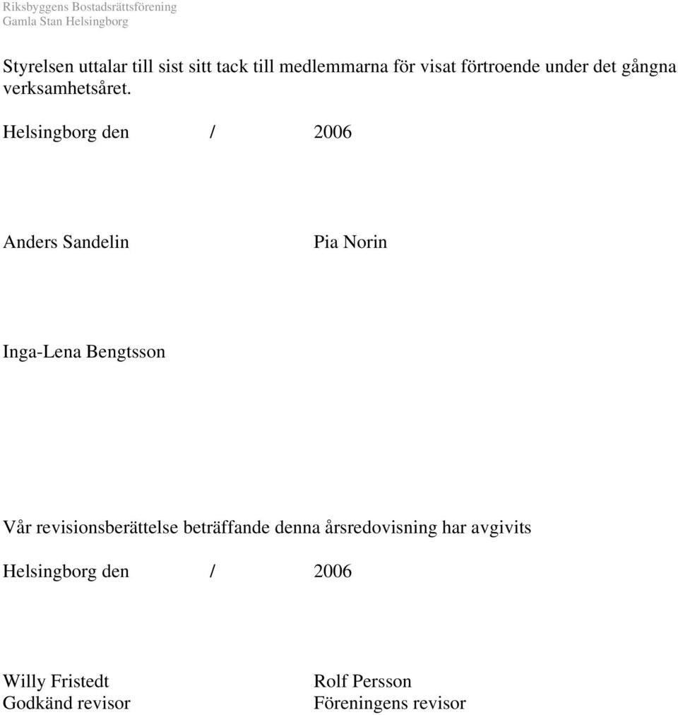 Helsingborg den / 2006 Anders Sandelin Pia Norin Inga-Lena Bengtsson Vår