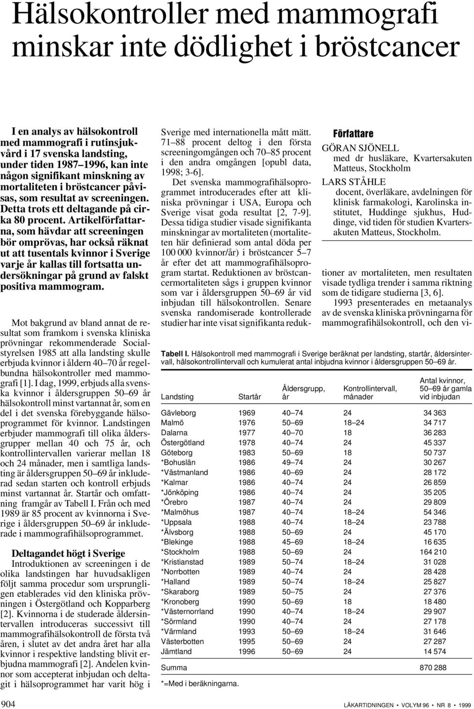 Artikelförfattarna, som hävdar att screeningen bör omprövas, har också räknat ut att tusentals kvinnor i Sverige varje år kallas till fortsatta undersökningar på grund av falskt positiva mammogram.