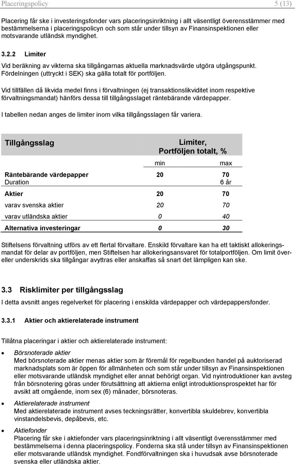 Fördelningen (uttryckt i SEK) ska gälla totalt för portföljen.