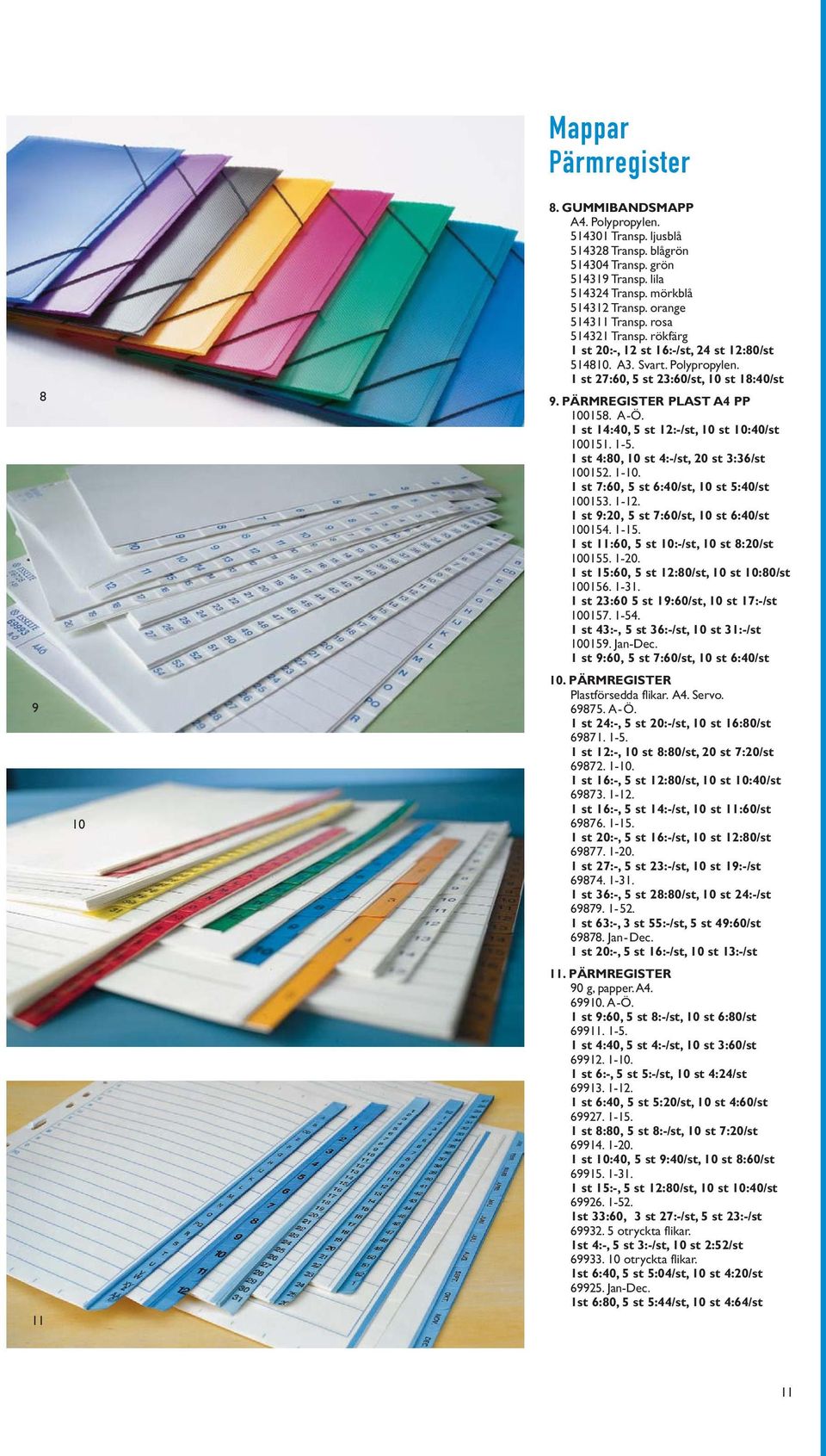 PÄRMREGISTER PLAST A4 PP 100158. A-Ö. 1 st 14:40, 5 st 12:-/st, 10 st 10:40/st 100151. 1-5. 1 st 4:80, 10 st 4:-/st, 20 st 3:36/st 100152. 1-10. 1 st 7:60, 5 st 6:40/st, 10 st 5:40/st 100153. 1-12.