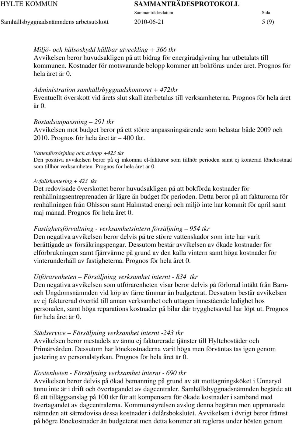 Administration samhällsbyggnadskontoret + 472tkr Eventuellt överskott vid årets slut skall återbetalas till verksamheterna. Prognos för hela året är 0.