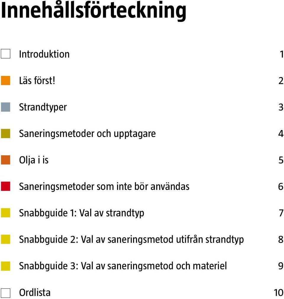 Saneringsmetoder som inte bör användas 6 Snabbguide 1: Val av strandtyp 7