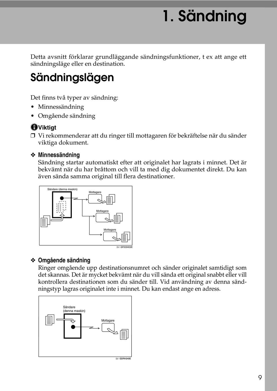 Minnessändning Sändning startar automatiskt efter att originalet har lagrats i minnet. Det är bekvämt när du har bråttom och vill ta med dig dokumentet direkt.
