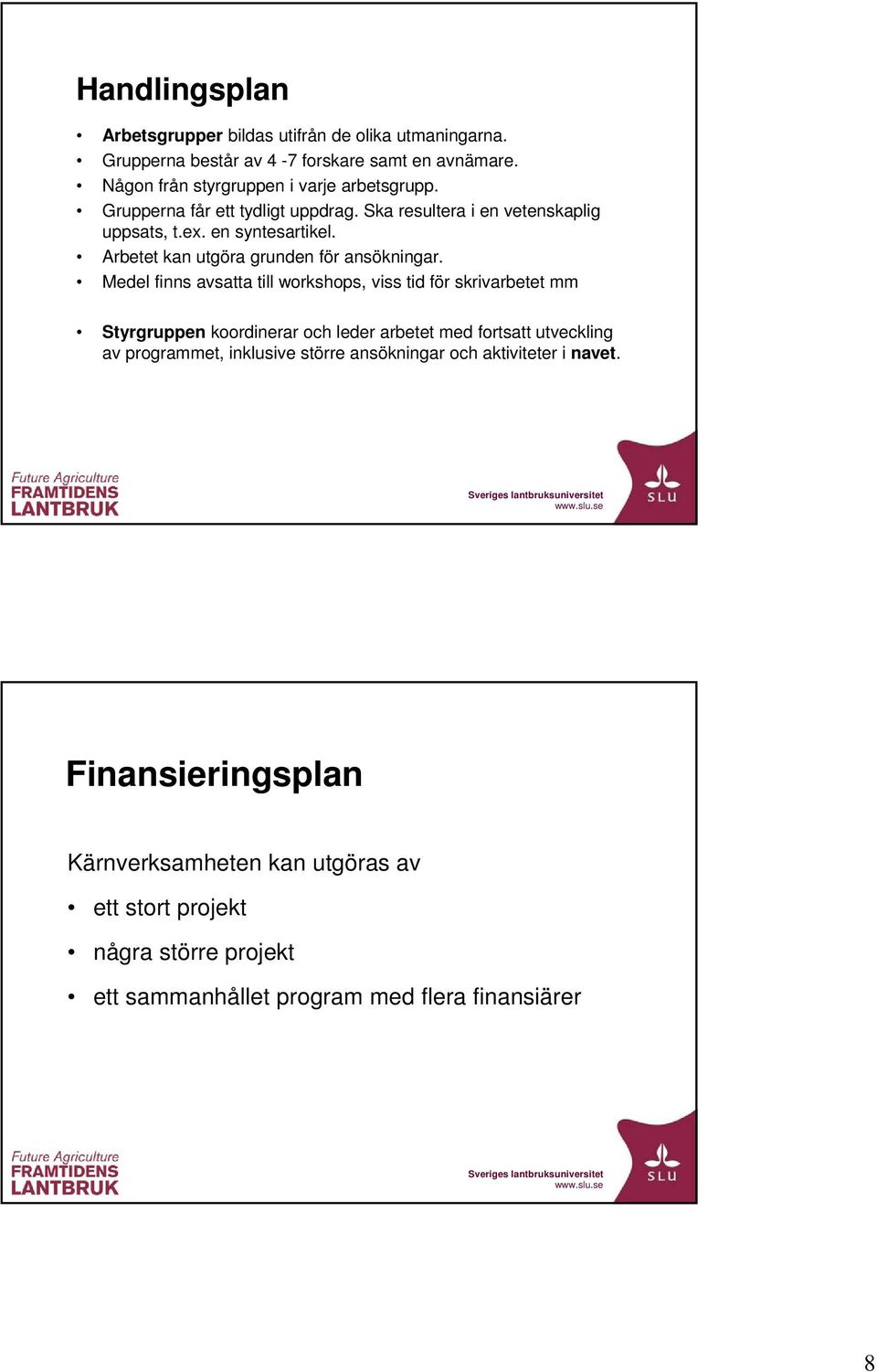 Medel finns avsatta till workshops, viss tid för skrivarbetet mm Styrgruppen koordinerar och leder arbetet med fortsatt utveckling av programmet, inklusive