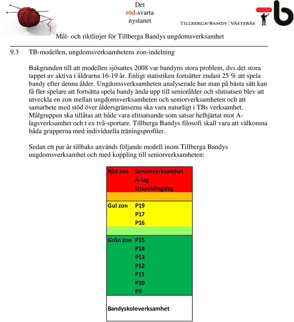 Ungdomsverksamheten analyserade hur man på bästa sätt kan få fler spelare att fortsätta spela bandy ända upp till seniorålder och slutsatsen blev att utveckla en zon mellan ungdomsverksamheten och