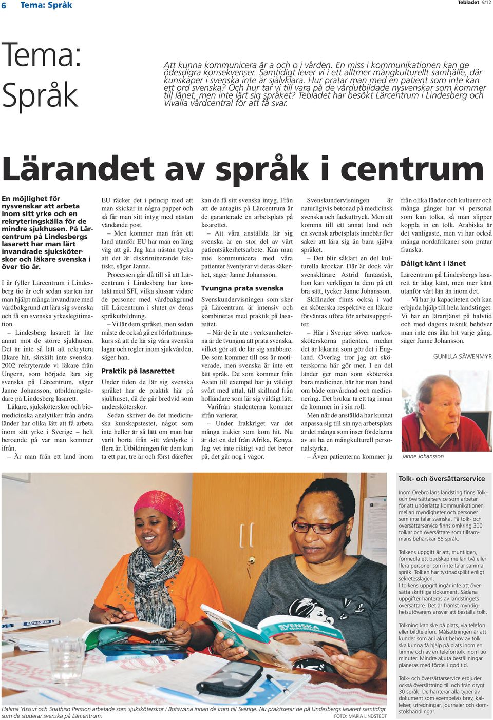 Och hur tar vi till vara på de vårdutbildade nysvenskar som kommer till länet, men inte lärt sig språket? Tebladet har besökt Lärcentrum i Lindesberg och Vivalla vårdcentral för att få svar.