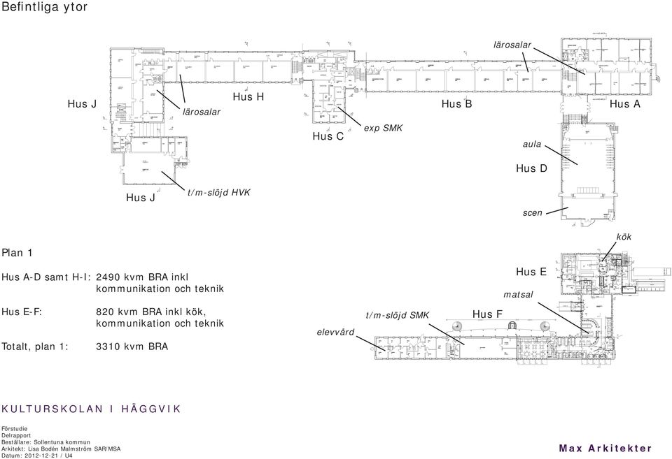 BRA inkl kommunikation och teknik Hus E matsal Hus E-F: 820 kvm BRA inkl