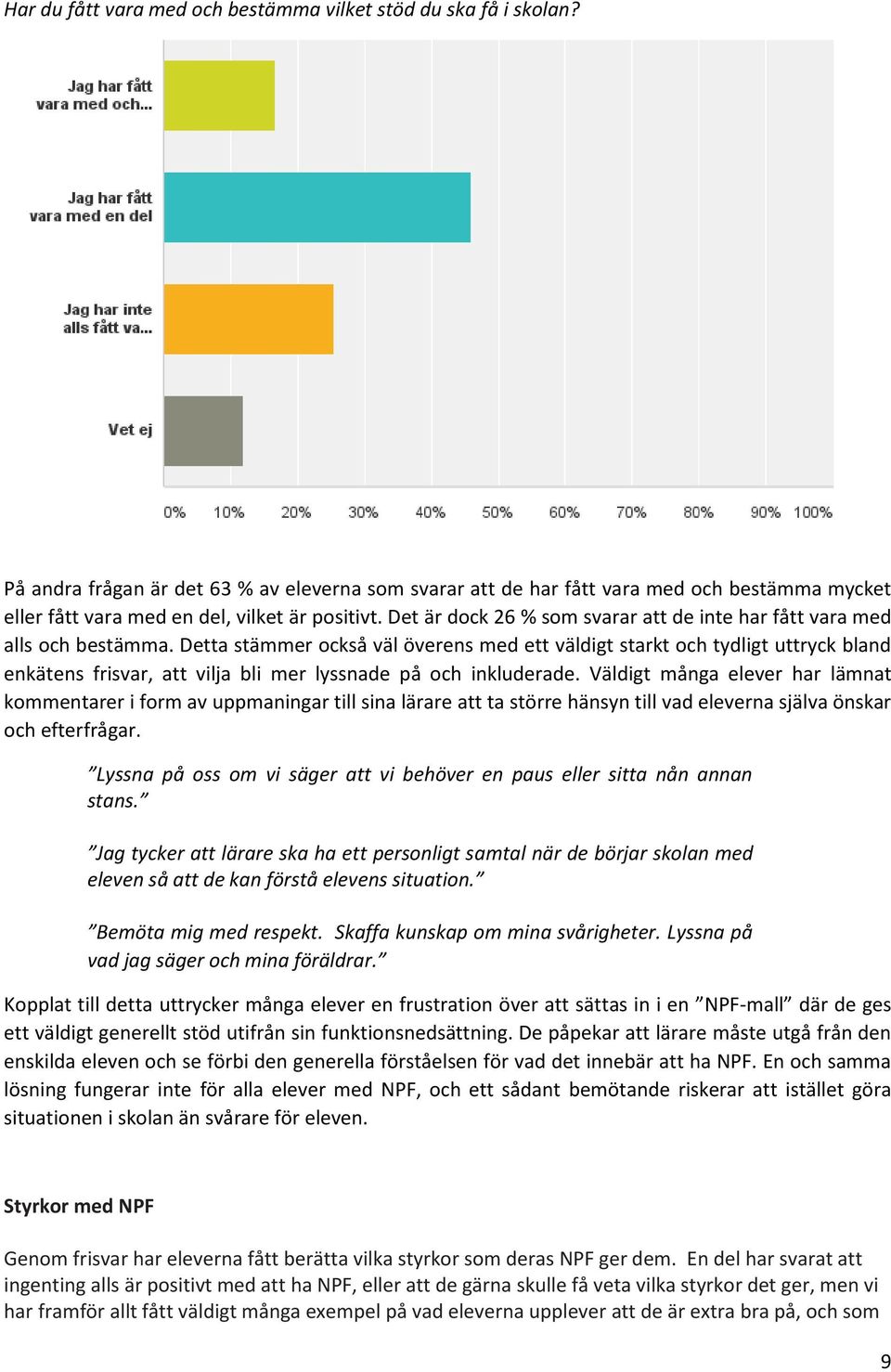 Det är dock 26 % som svarar att de inte har fått vara med alls och bestämma.