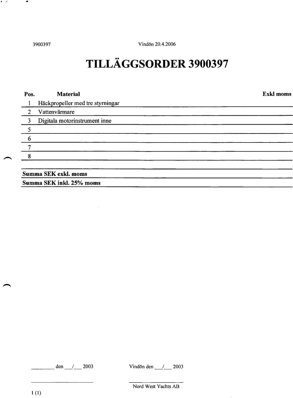 3 Digitala motorinstrument inne Exkl moms 8 Summa SEK exkl.