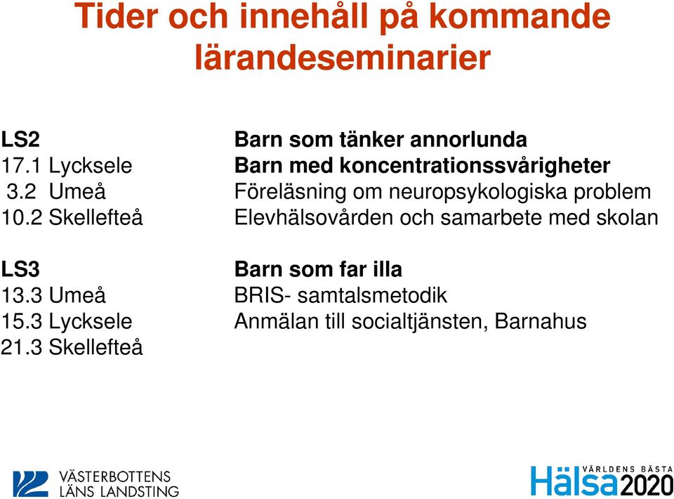 2 Umeå Föreläsning om neuropsykologiska problem 10.