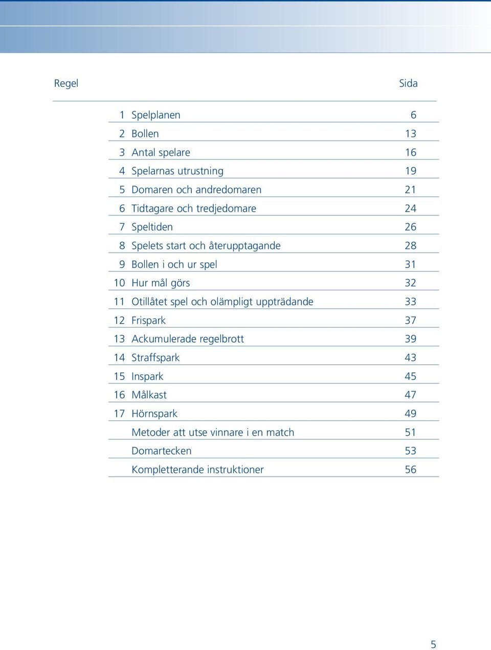 görs 32 11 Otillåtet spel och olämpligt uppträdande 33 12 Frispark 37 13 Ackumulerade regelbrott 39 14 Straffspark 43 15