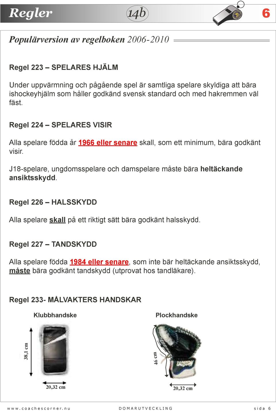 Regel 226 HALSSKYDD Alla spelare skall på ett riktigt sätt bära godkänt halsskydd.