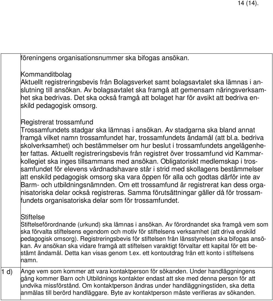 Registrerat trossamfund Trossamfundets stadgar ska lämnas i ansökan. Av stadgarna ska bland annat framgå vilket namn trossamfundet har, trossamfundets ändamål (att bl.a. bedriva skolverksamhet) och bestämmelser om hur beslut i trossamfundets angelägenheter fattas.