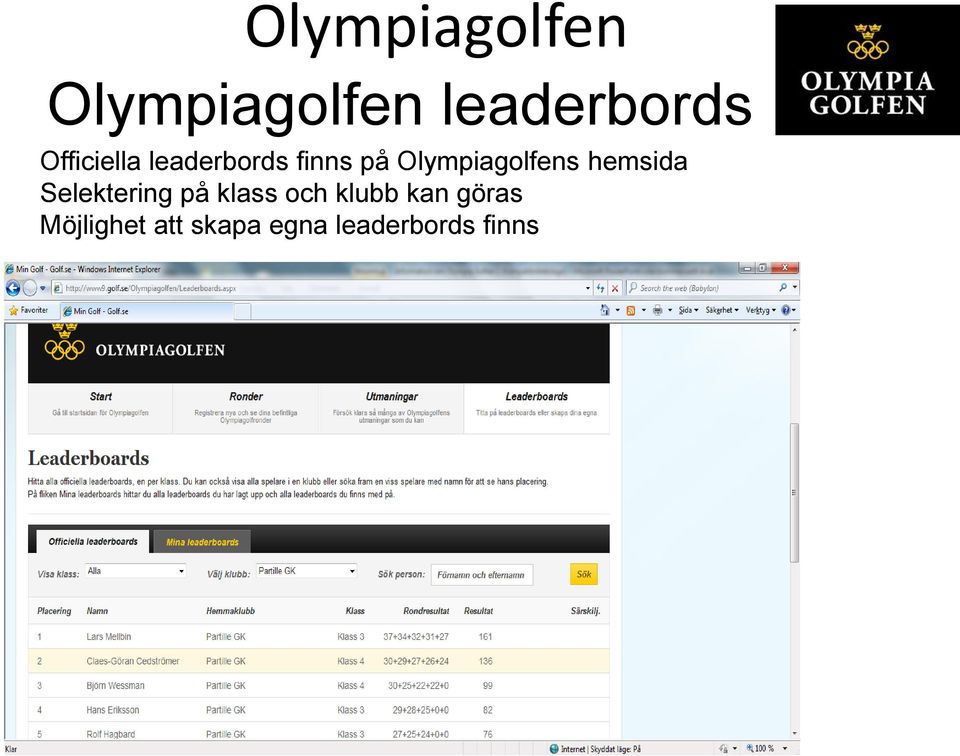 hemsida Selektering på klass och klubb