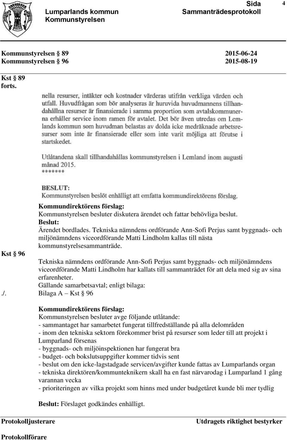 Kst 96 Tekniska nämndens ordförande Ann-Sofi Perjus samt byggnads- och miljönämndens viceordförande Matti Lindholm har kallats till sammanträdet för att dela med sig av sina erfarenheter.