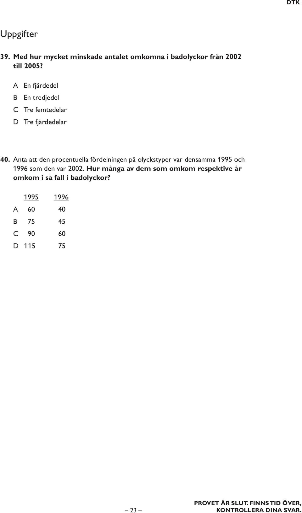 Anta att den procentuella fördelningen på olyckstyper var densamma 1995 och 1996 som den var 2002.