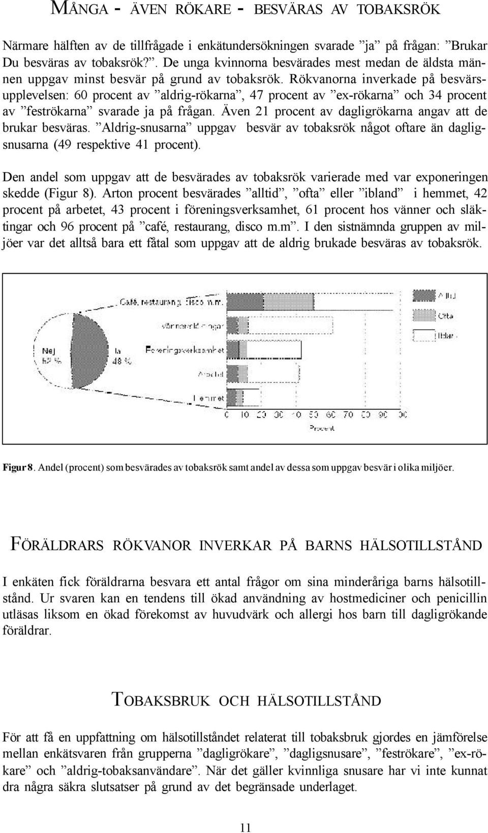 Rökvanorna inverkade på besvärsupplevelsen: 60 procent av aldrig-rökarna, 47 procent av ex-rökarna och 34 procent av feströkarna svarade ja på frågan.