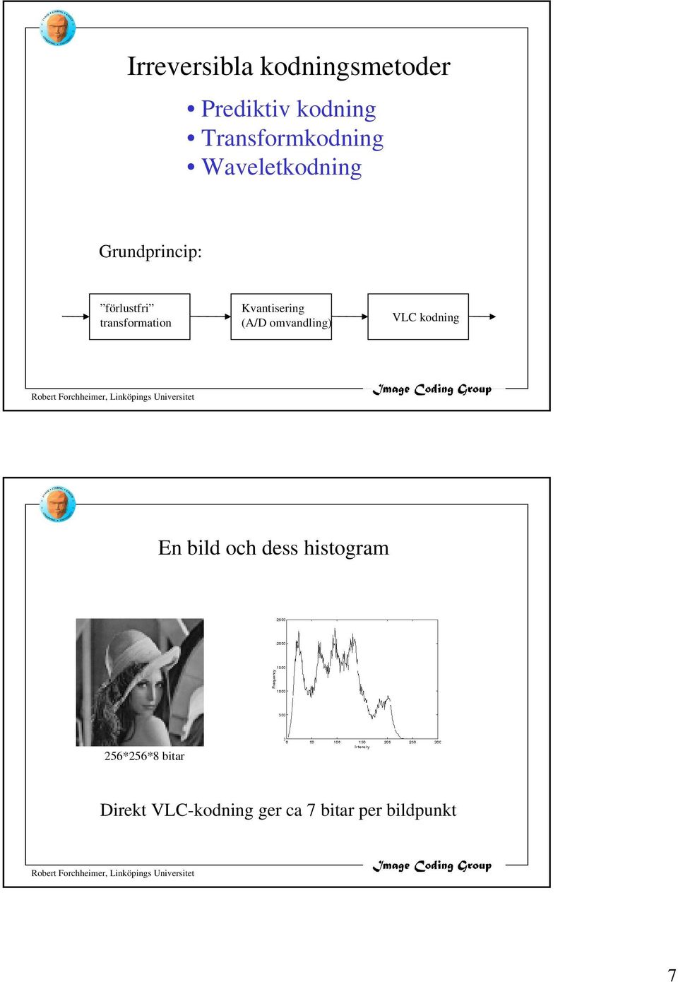 Kvantisering (A/D omvandling) VLC kodning En bild och dess
