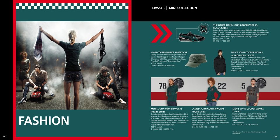 Storlekar EU: 36 49 80 23 2 157 255 269 JOHN COOPER WORKS, UNISEX CAP Sportig stil i och utanför bilen: grön keps med skärm. Metallknapp till vänster. John Cooper Works logo påstickad fram.