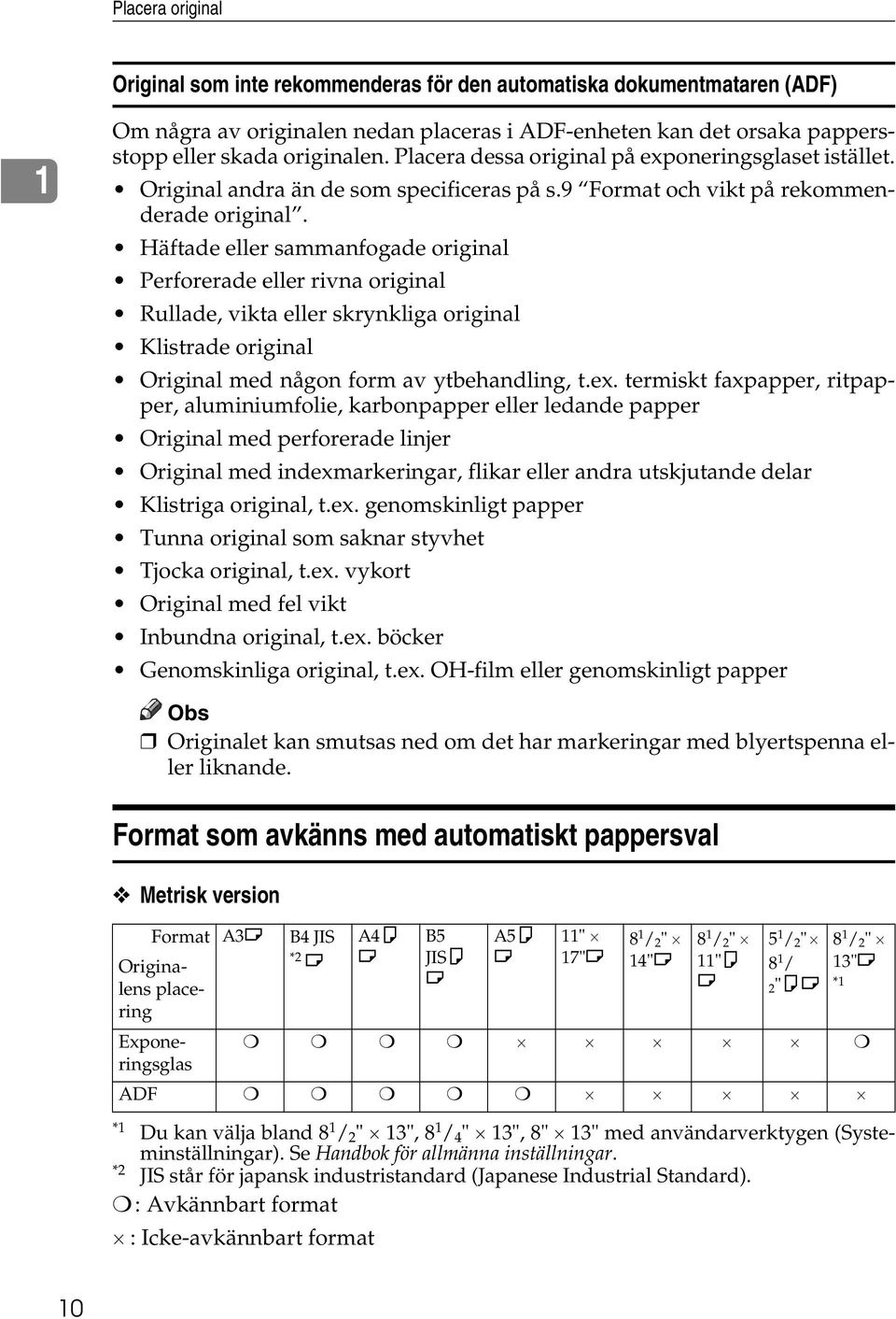 Häftade eller sammanfogade original Perforerade eller rivna original Rullade, vikta eller skrynkliga original Klistrade original Original med någon form av ytbehandling, t.ex.