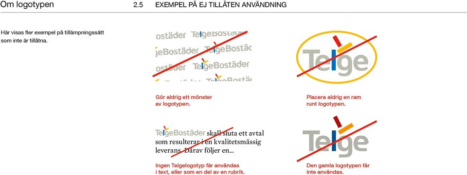 tillåtna. Gör aldrig ett mönster av logotypen. Placera aldrig en ram runt logotypen.