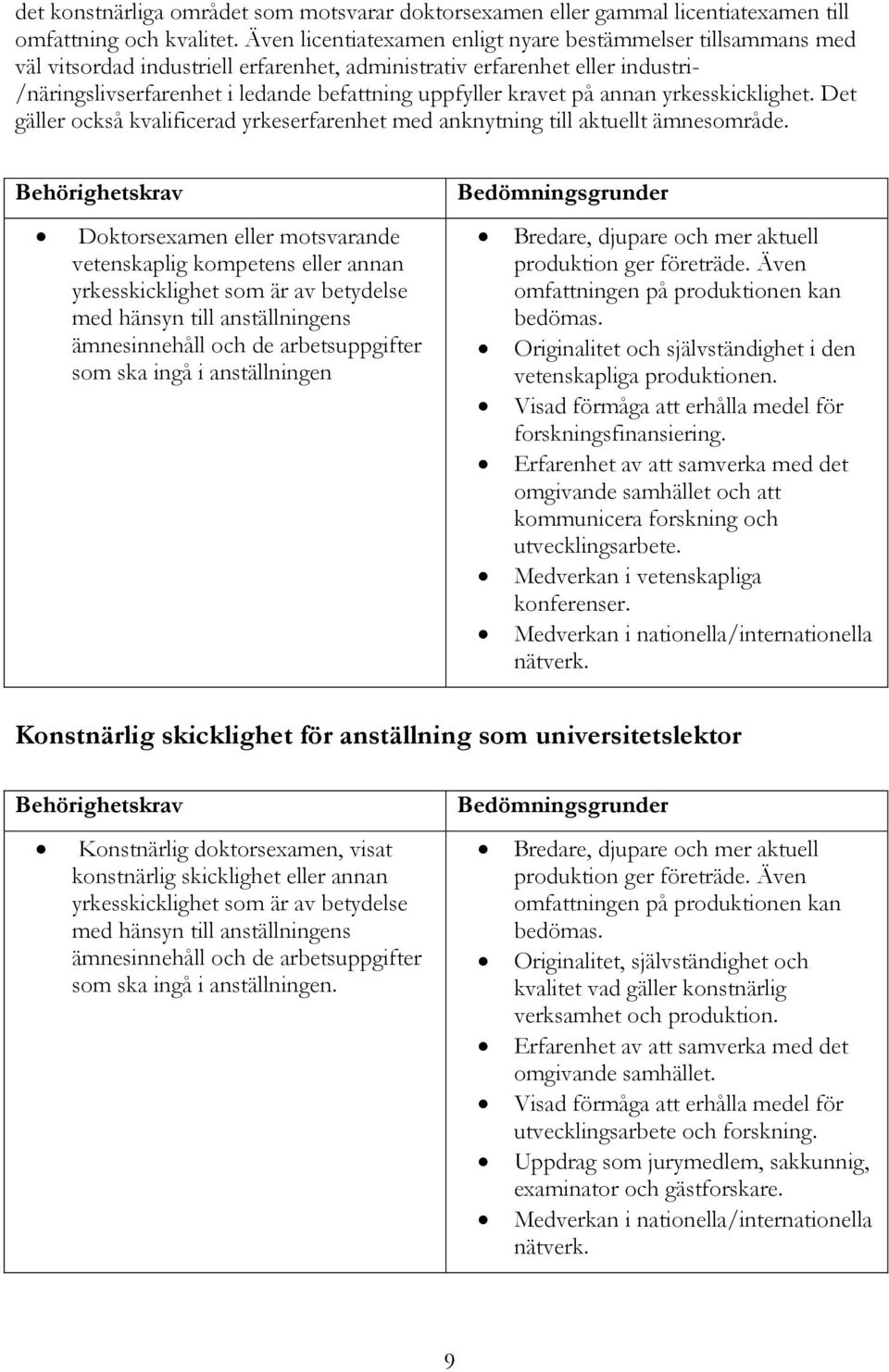 kravet på annan yrkesskicklighet. Det gäller också kvalificerad yrkeserfarenhet med anknytning till aktuellt ämnesområde.