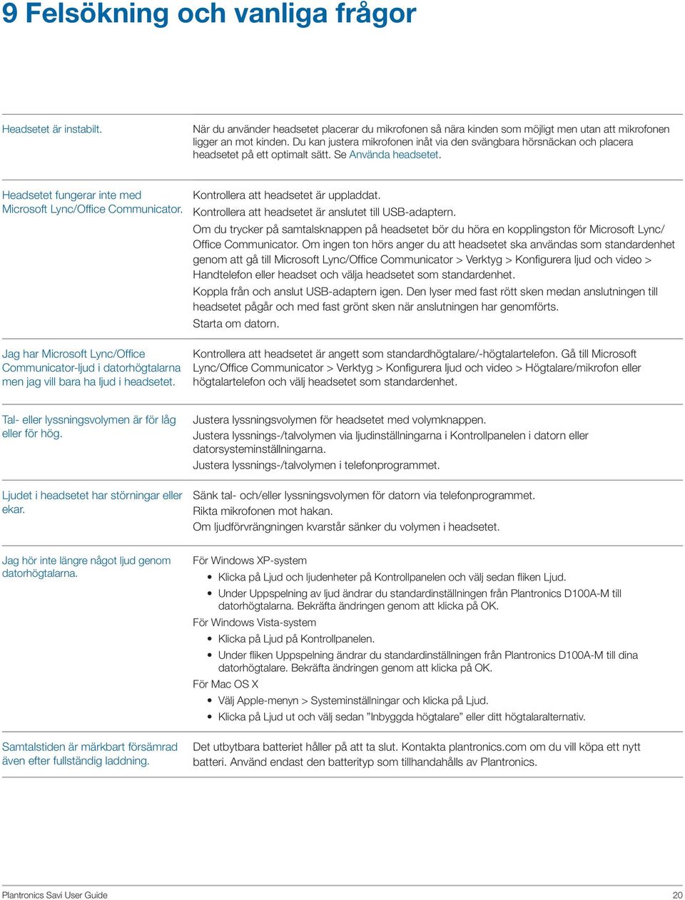 Jag har Microsoft Lync/Office Communicator-ljud i datorhögtalarna men jag vill bara ha ljud i headsetet. Kontrollera att headsetet är uppladdat.