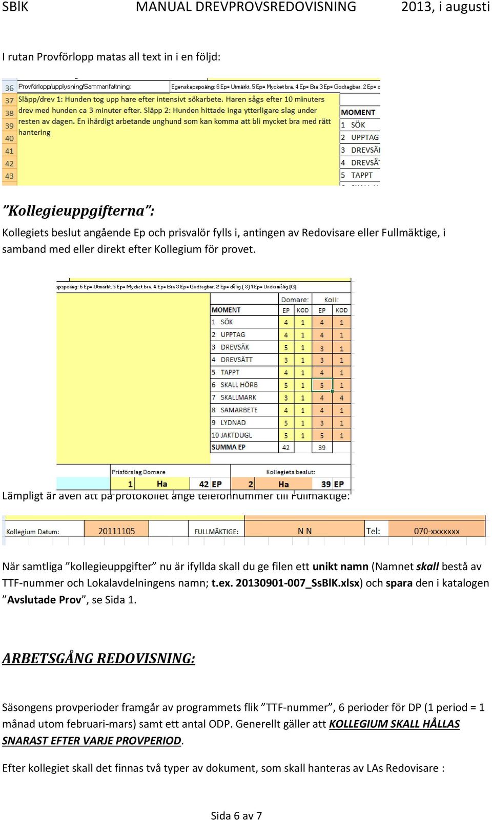 Lämpligt är även att på protokollet ange telefonnummer till Fullmäktige: När samtliga kollegieuppgifter nu är ifyllda skall du ge filen ett unikt namn (Namnet skall bestå av TTF-nummer och