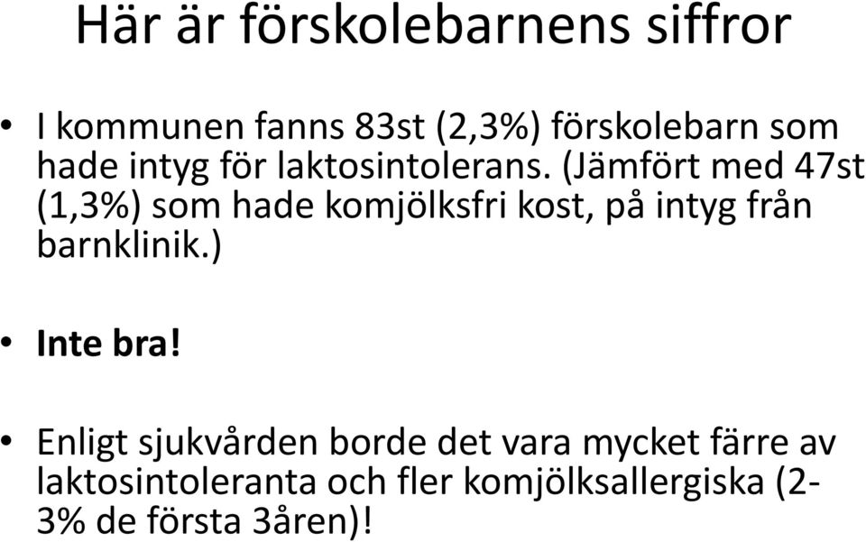 (Jämfört med 47st (1,3%) som hade komjölksfri kost, på intyg från barnklinik.