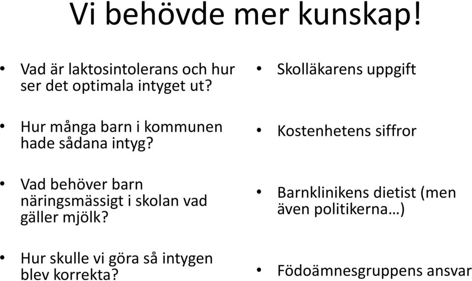 Vad behöver barn näringsmässigt i skolan vad gäller mjölk?