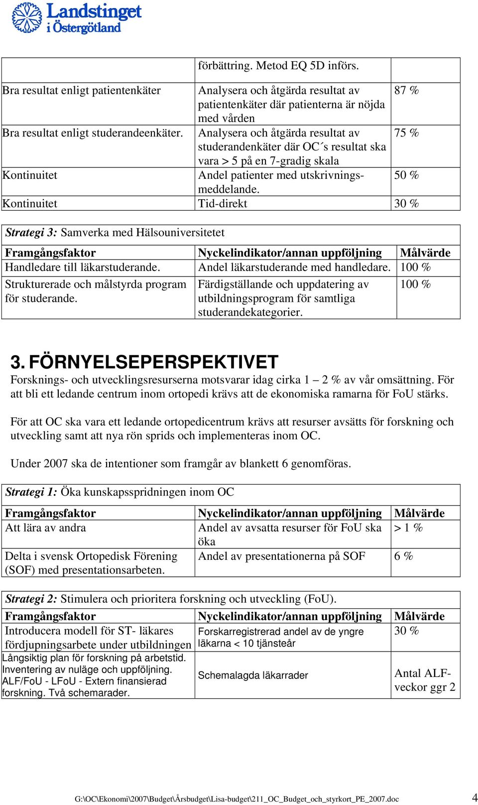 50 % Kontinuitet Tid-direkt 30 % Strategi 3: Samverka med Hälsouniversitetet Framgångsfaktor Nyckelindikator/annan uppföljning Målvärde Handledare till läkarstuderande.