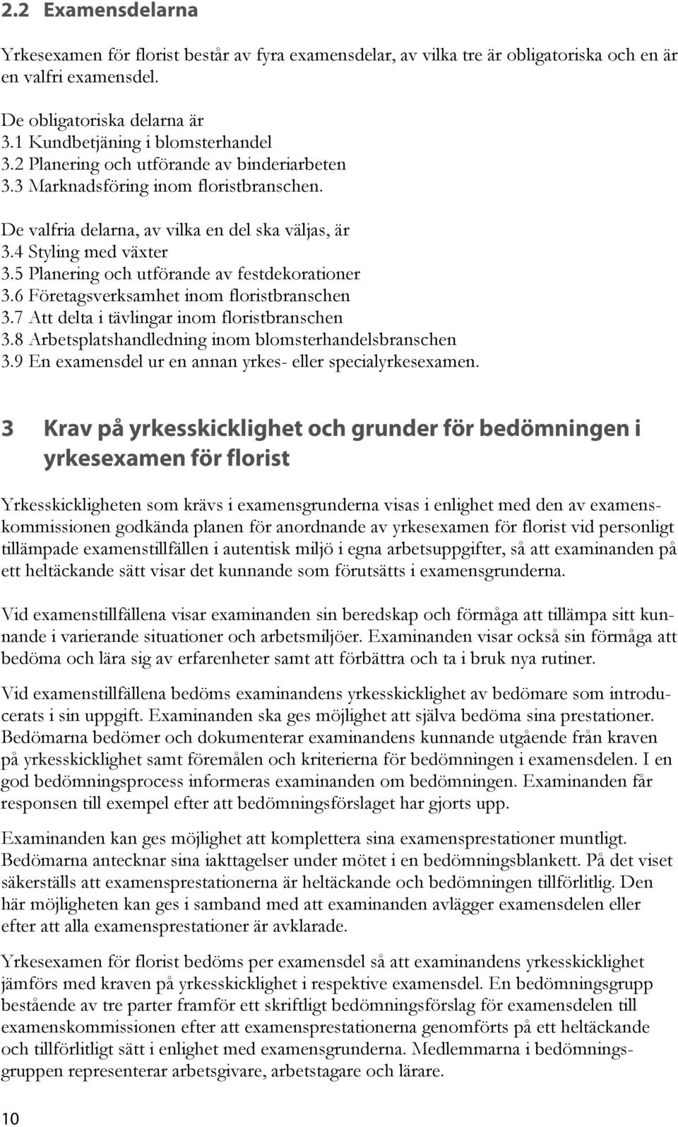 5 Planering och utförande av festdekorationer 3.6 Företagsverksamhet inom floristbranschen 3.7 Att delta i tävlingar inom floristbranschen 3.8 Arbetsplatshandledning inom blomsterhandelsbranschen 3.