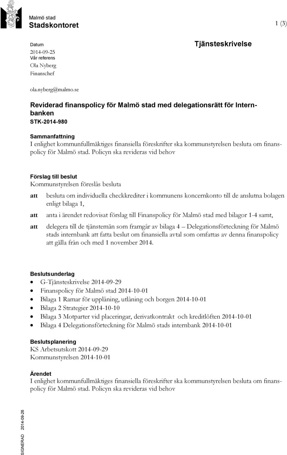 finanspolicy för Malmö stad.