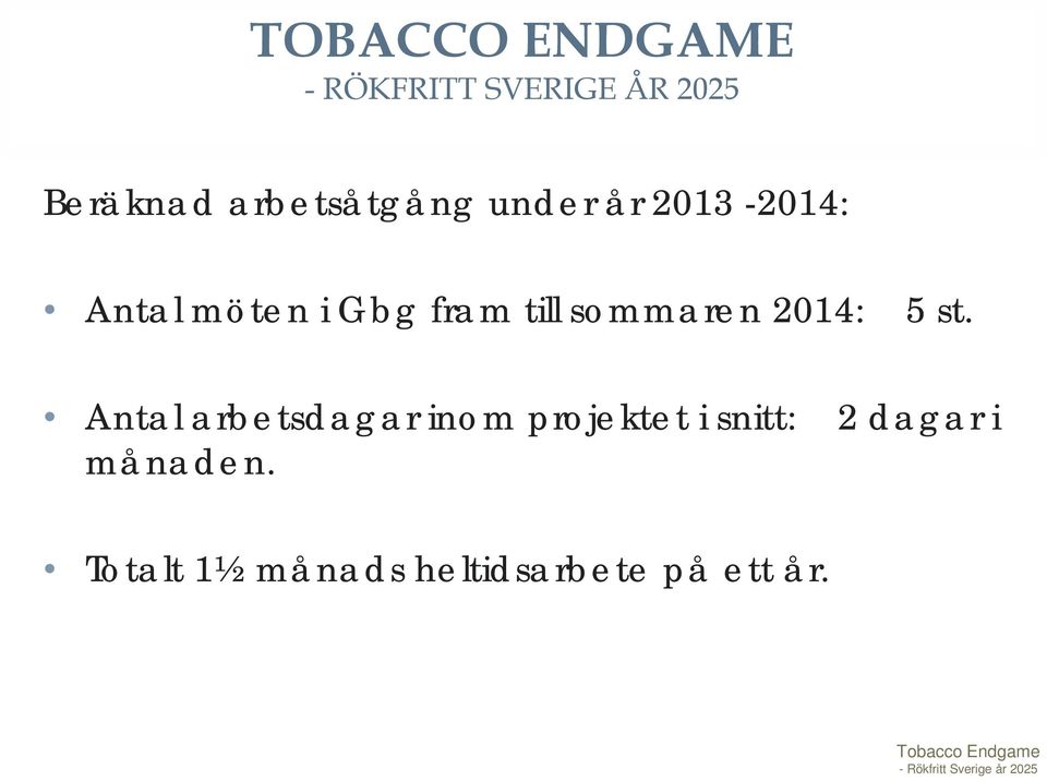 Antal arbetsdagar inom projektet i snitt: 2
