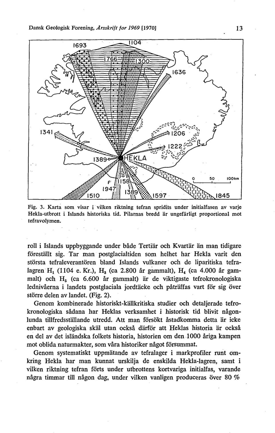 Tar man postglacialtiden som helhet har Hekla varit den storsta tefraleverantoren bland Islands vulkaner och de liparitiska tefralagren Ht (1104 e. Kr.), H 3 (ca 2.800 år gammalt), H 4 (ca 4.