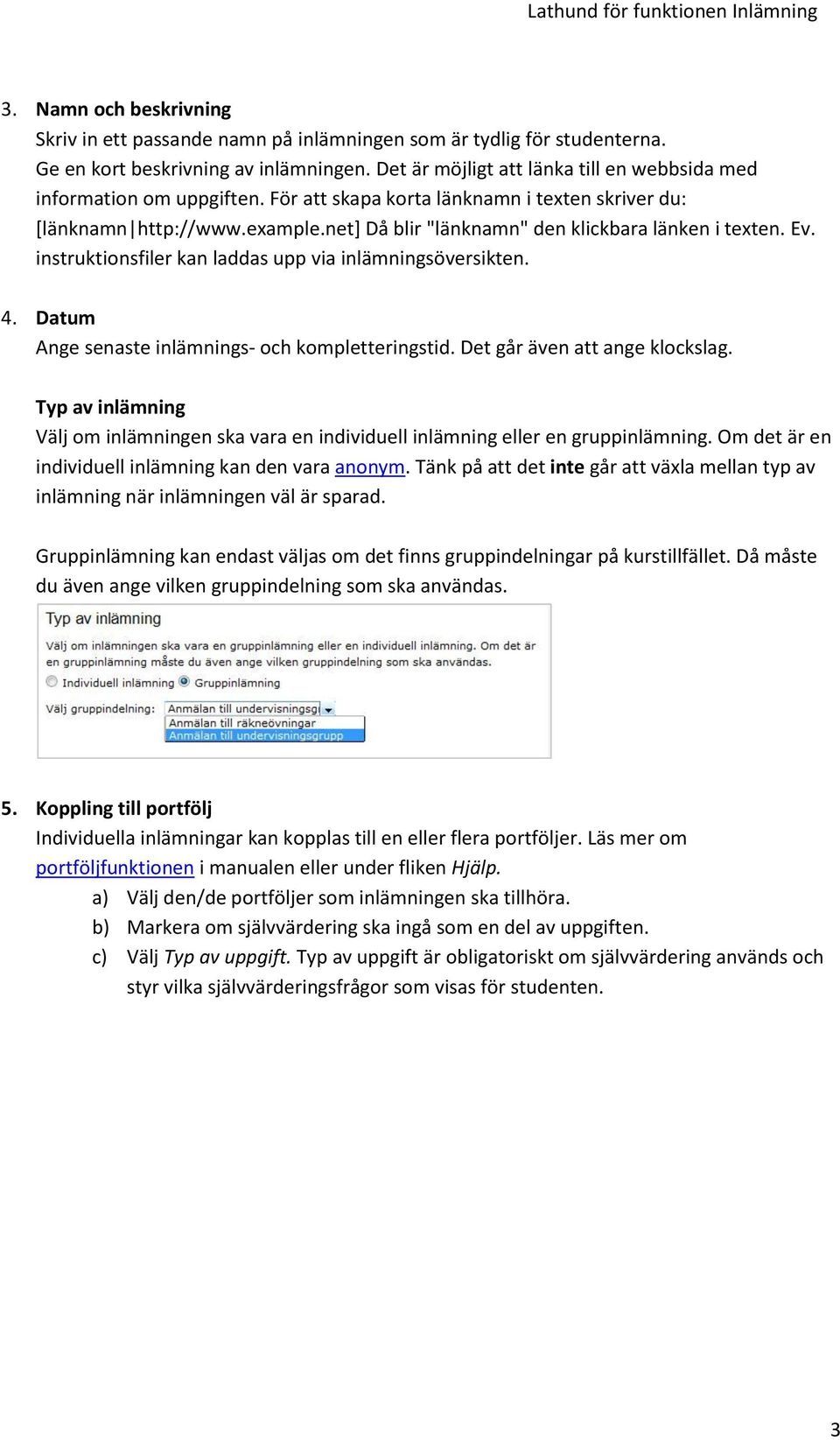 net] Då blir "länknamn" den klickbara länken i texten. Ev. instruktionsfiler kan laddas upp via inlämningsöversikten. 4. Datum Ange senaste inlämnings- och kompletteringstid.