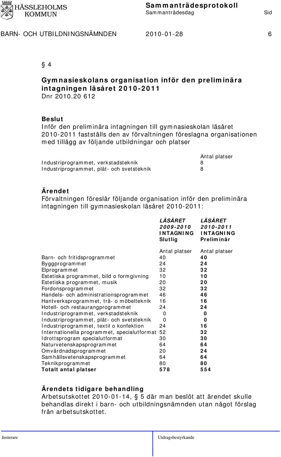 Industriprogrammet, verkstadsteknik 8 Industriprogrammet, plåt- och svetsteknik 8 Förvaltningen föreslår följande organisation inför den preliminära intagningen till gymnasieskolan läsåret 2010-2011: