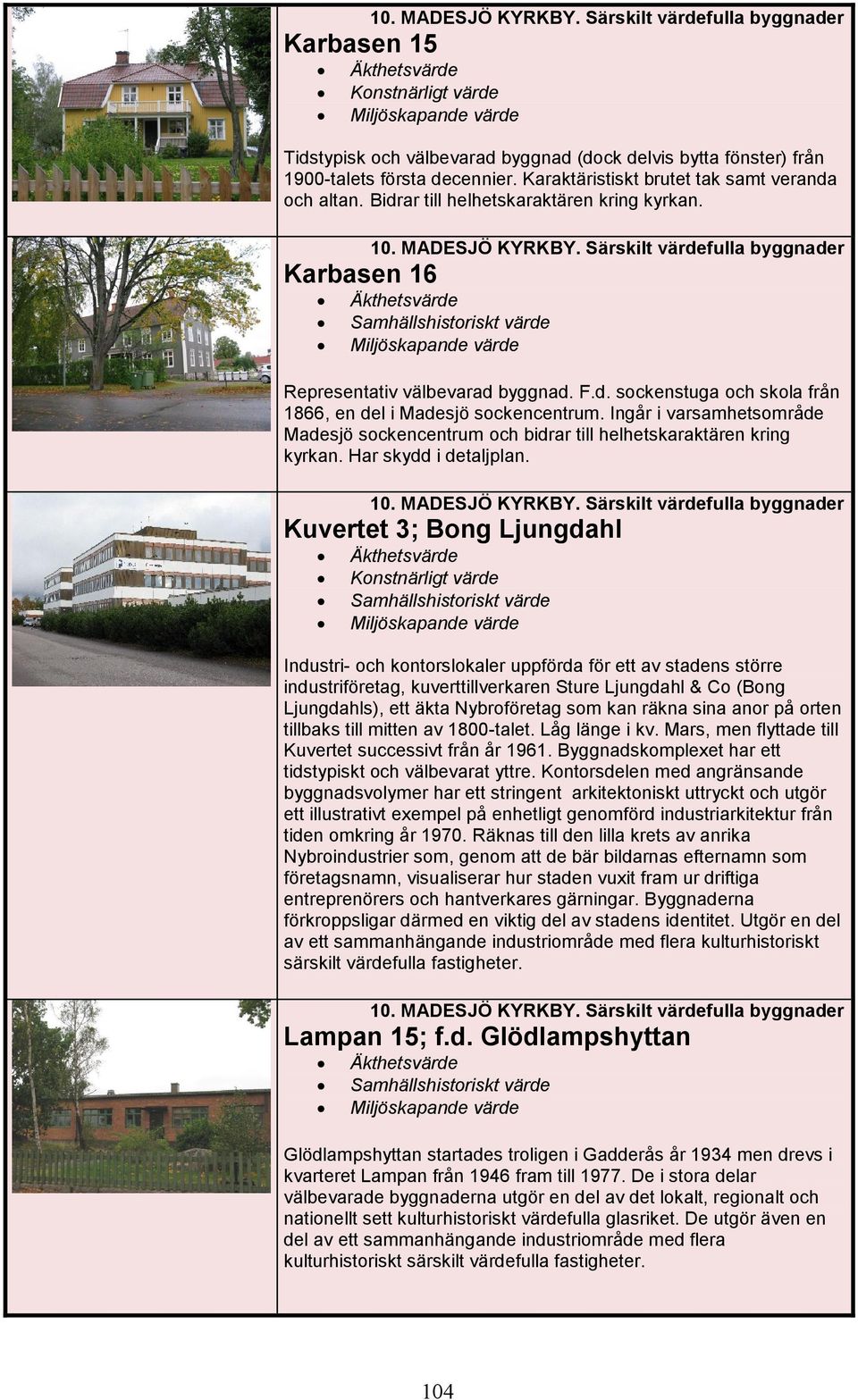 Ingår i varsamhetsområde Madesjö sockencentrum och bidrar till helhetskaraktären kring kyrkan. Har skydd i detaljplan.