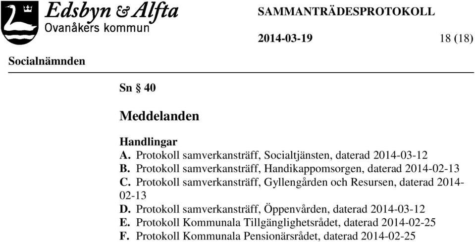 Protokoll samverkansträff, Handikappomsorgen, daterad 2014-02-13 C.