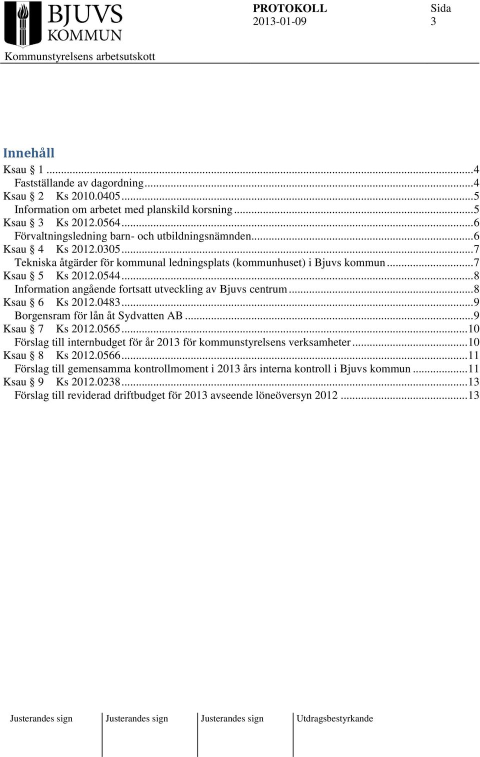 .. 8 Information angående fortsatt utveckling av Bjuvs centrum... 8 Ksau 6 Ks 2012.0483... 9 Borgensram för lån åt Sydvatten AB... 9 Ksau 7 Ks 2012.0565.