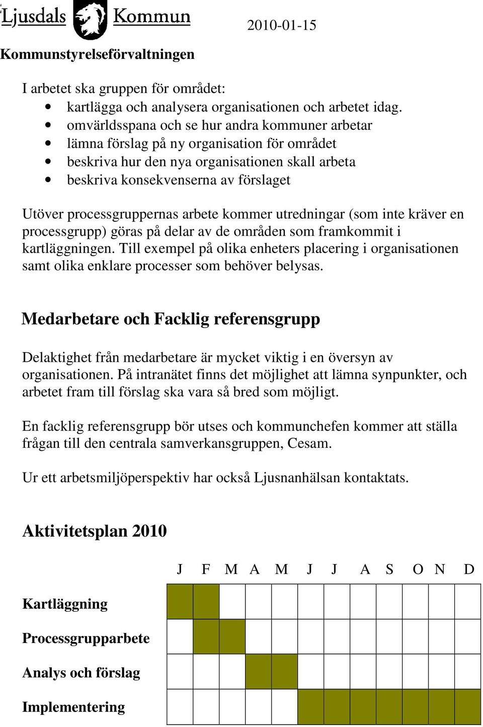 processgruppernas arbete kommer utredningar (som inte kräver en processgrupp) göras på delar av de områden som framkommit i kartläggningen.