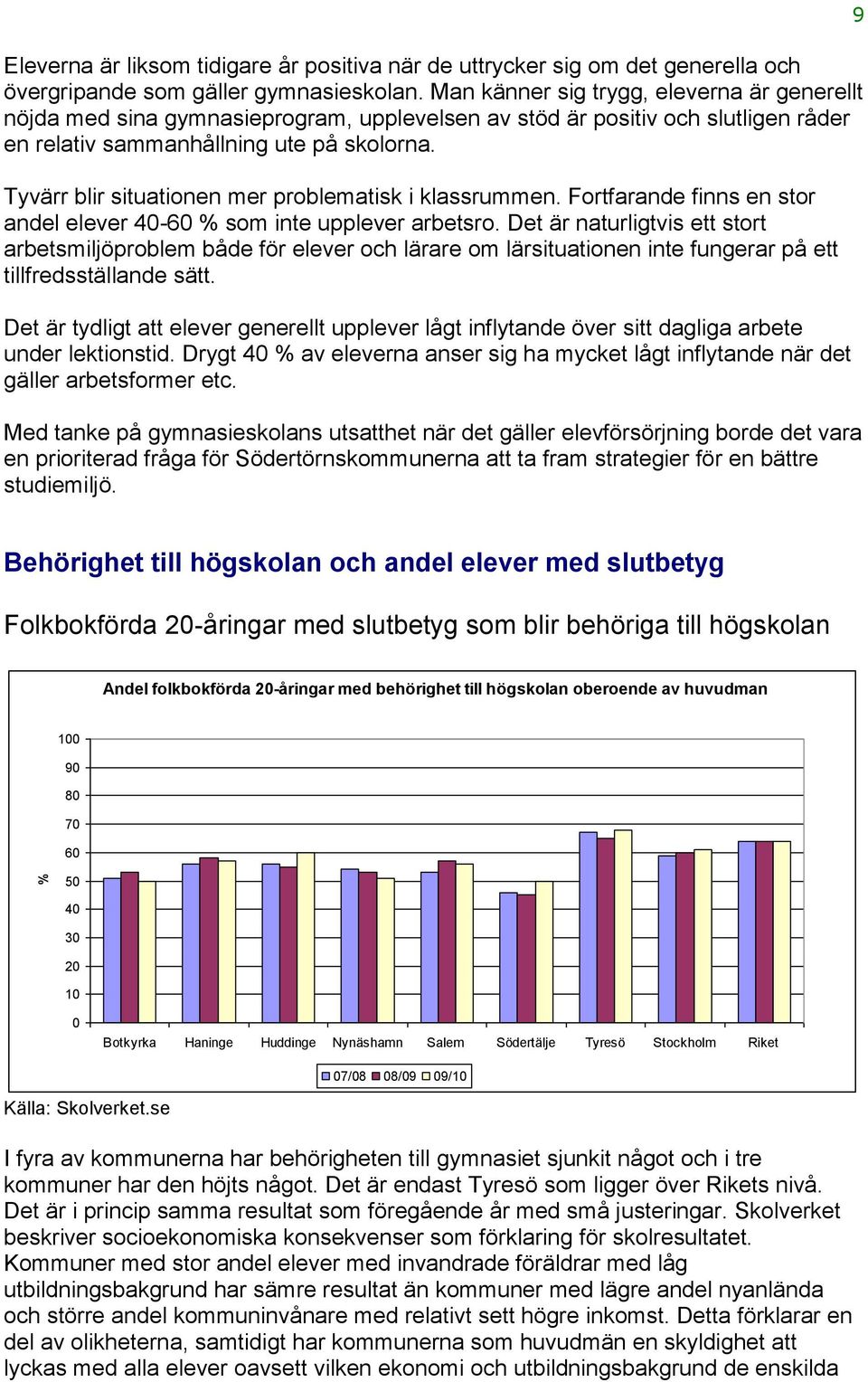 Tyvärr blir situationen mer problematisk i klassrummen. Fortfarande finns en stor andel elever 40-60 % som inte upplever arbetsro.