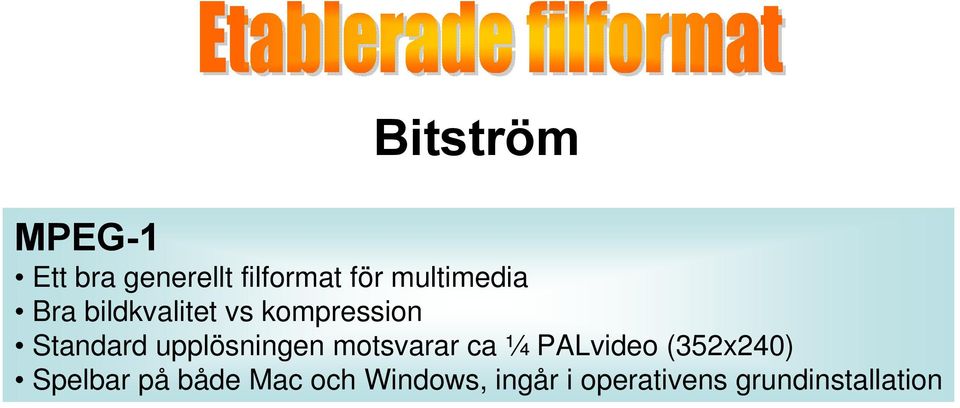 upplösningen motsvarar ca ¼ PALvideo (352x240) Spelbar