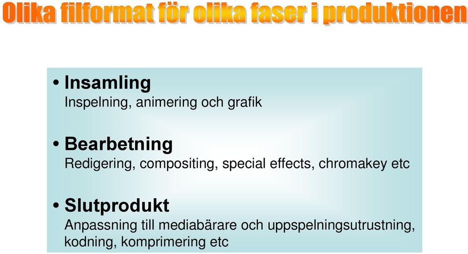 effects, chromakey etc Slutprodukt Anpassning till
